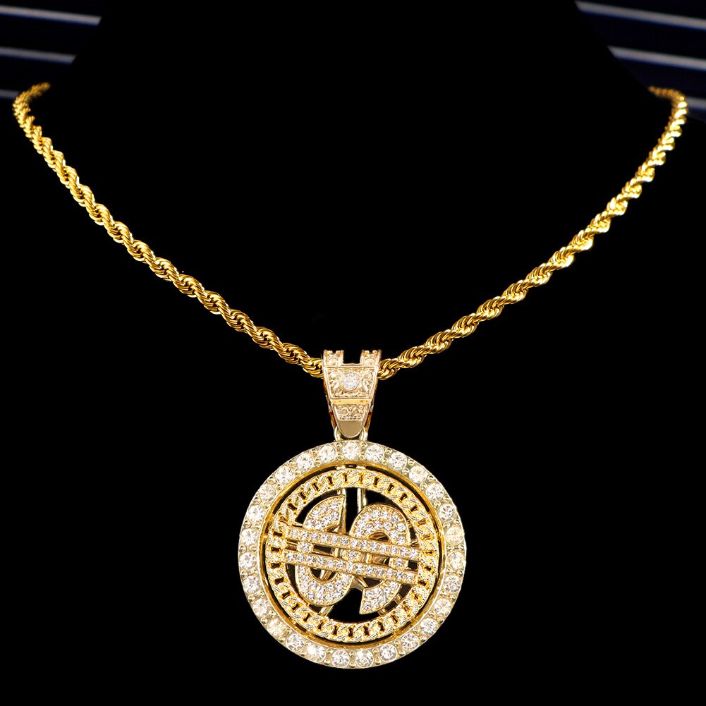 Dollar Sign Pendant Necklace 13mm Cuban Link Chain Necklace