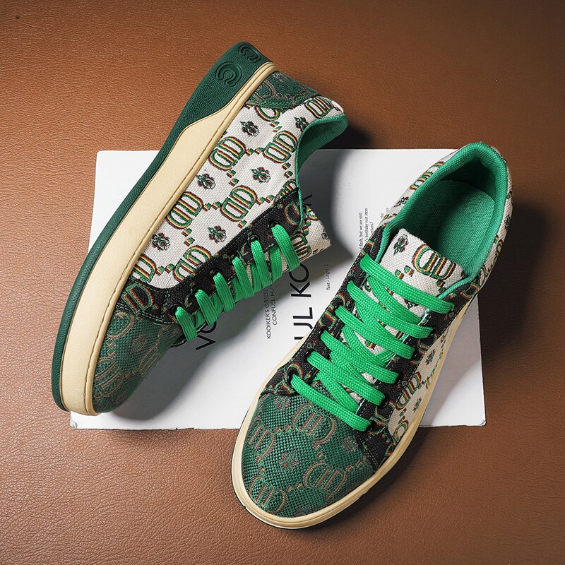 Men's Replica High End Monogram Lucky Green G Print Lace Up Sneakers