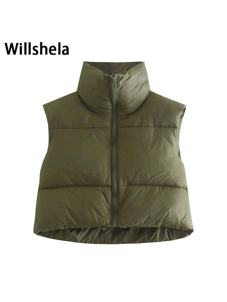 Cropped Ladies Puffer Sleeveless Ladies Down Mini Vest-9 Colors