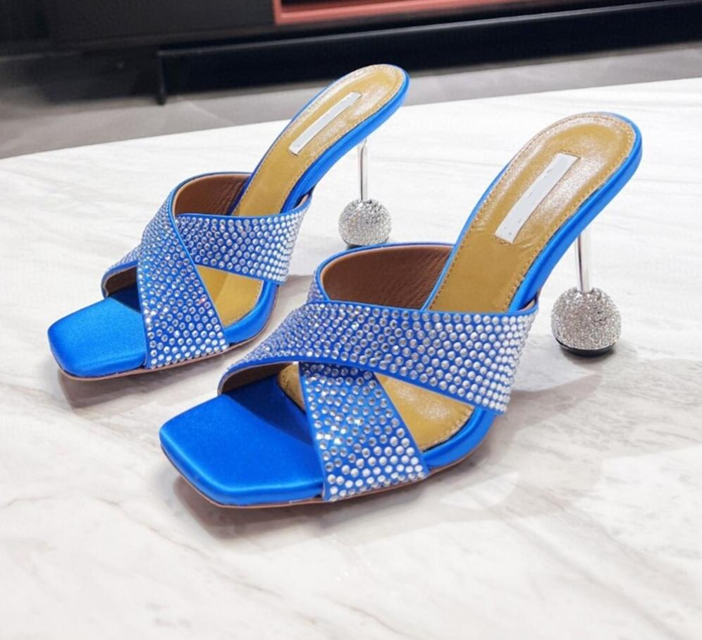 Square Toe Cross Tie Diamond Heel Sandals