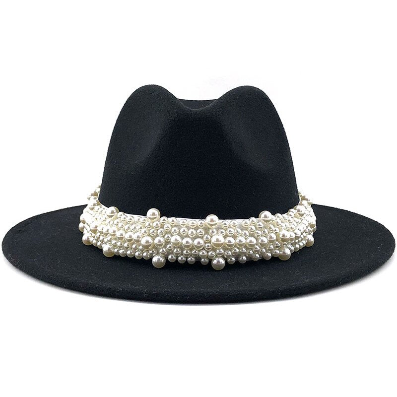 Pearl Ribbon Felt Fedora Hat