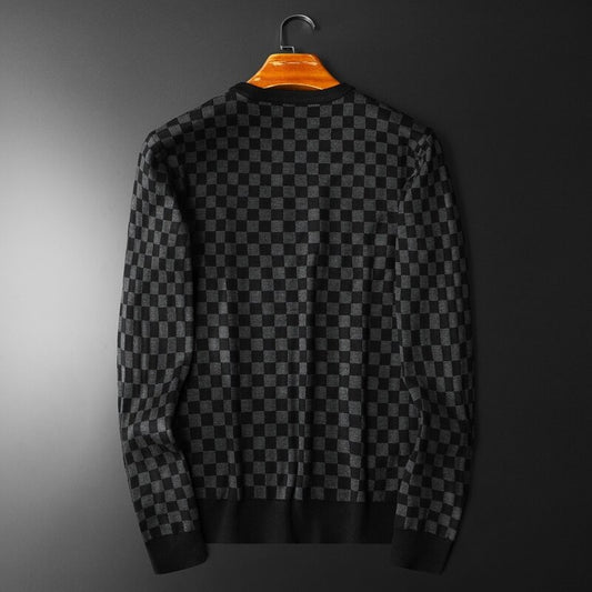 Men's Long Sleeve Lattice Contrast Color Pullover Sweater