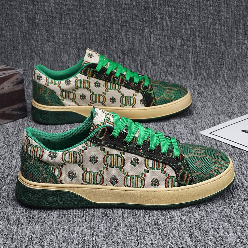 Men's Replica High End Monogram Lucky Green G Print Lace Up Sneakers