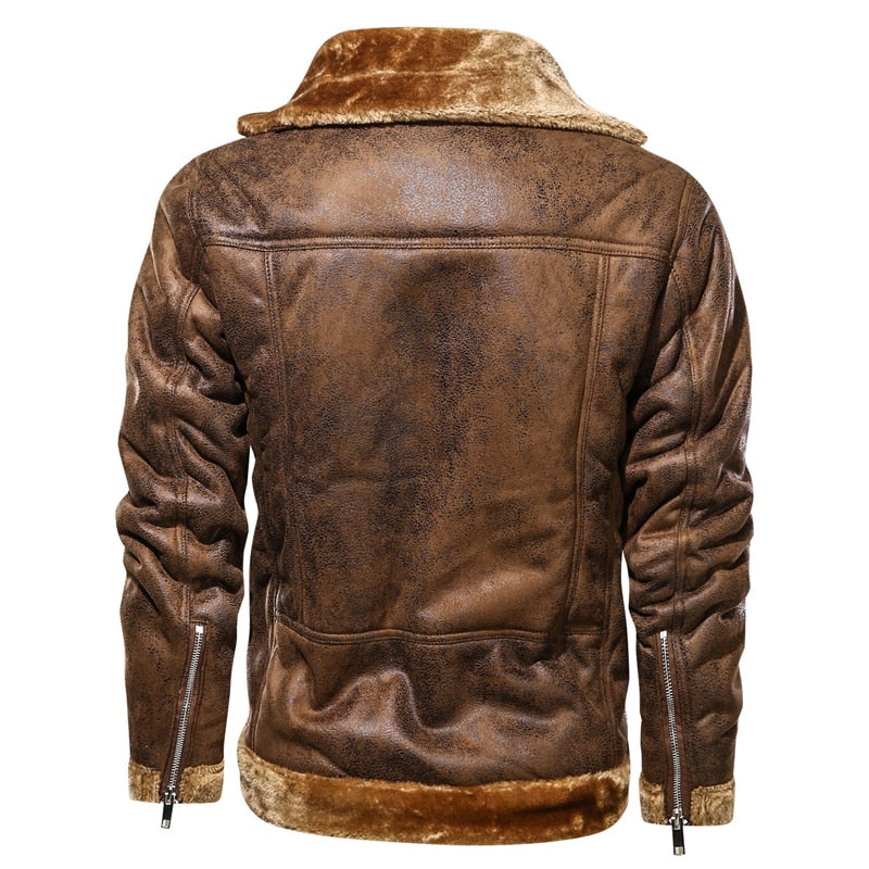 Faux Fur/PU Leather Men's Retro Jacket