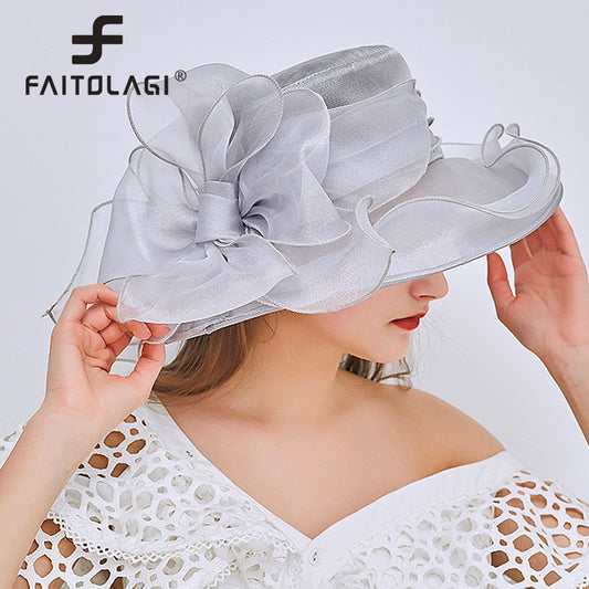 Ladies Wide Brim Bow Church Derby Hat