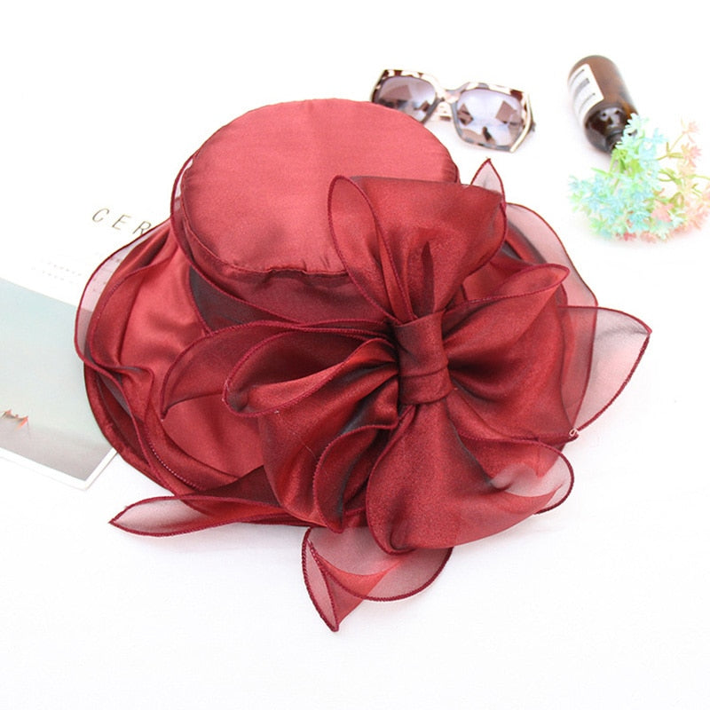 Ladies Wide Brim Bow Church Derby Hat