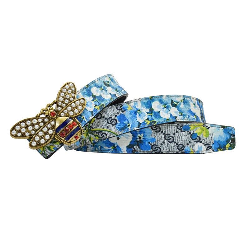 Butterfly GG Bee Designer Monogram Print Women's Leather Belt