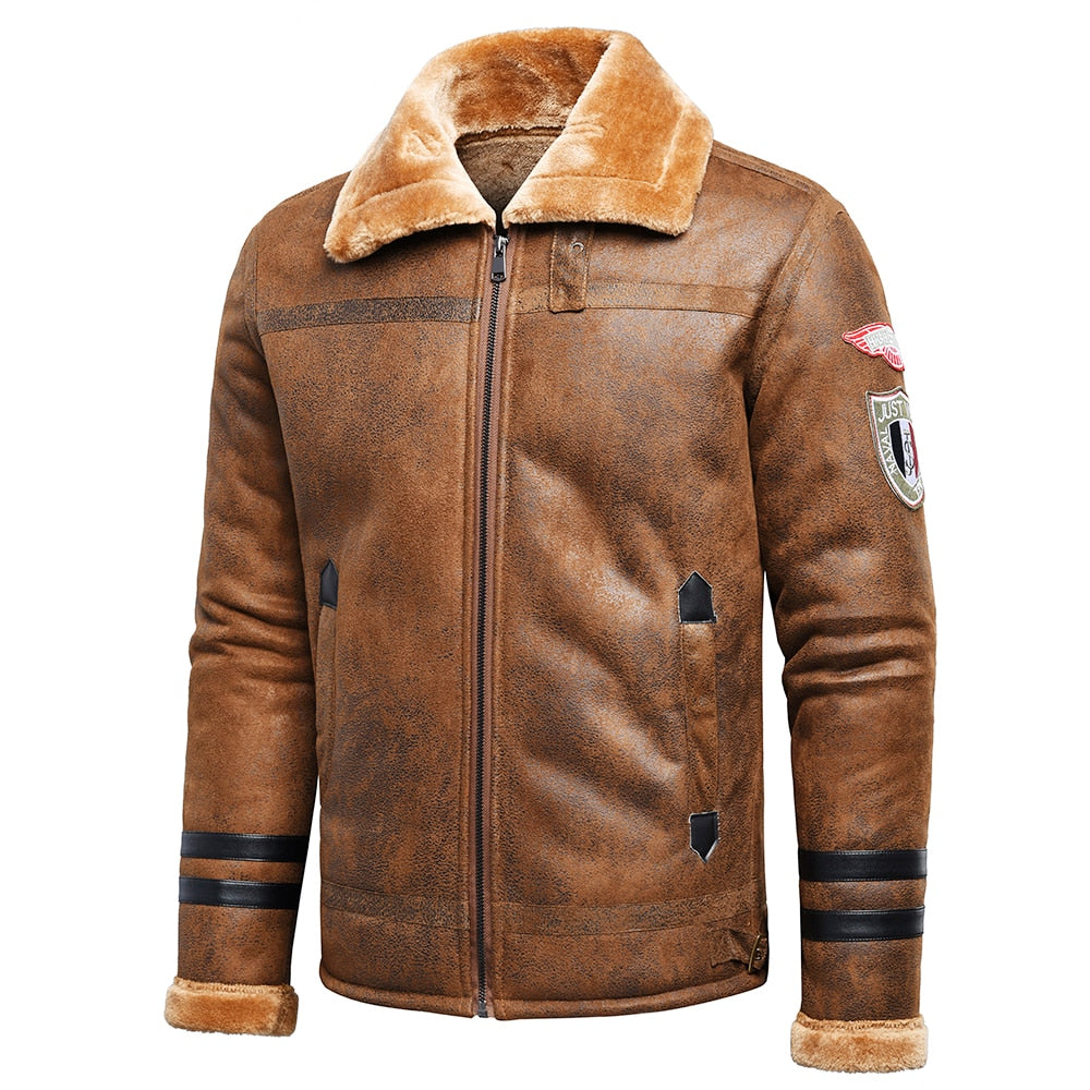 Cashmere Lined Men's Faux Leather Bomber Biker Leather Jacket