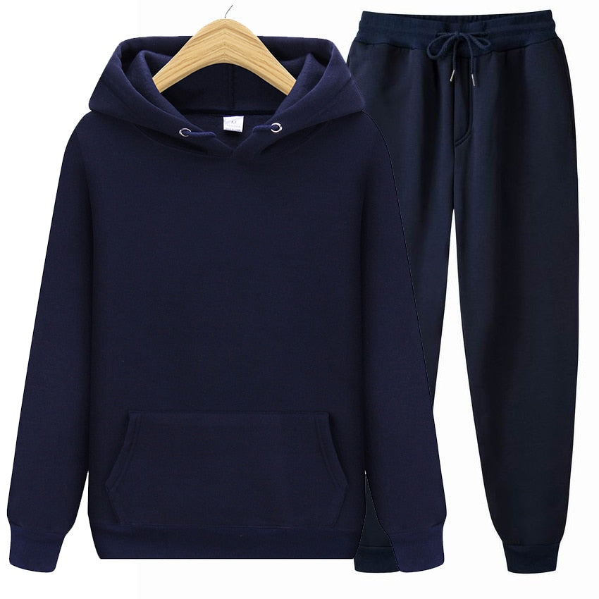 Men's Solid Color Hoodie + Pants 2-Piece Sweatsuit