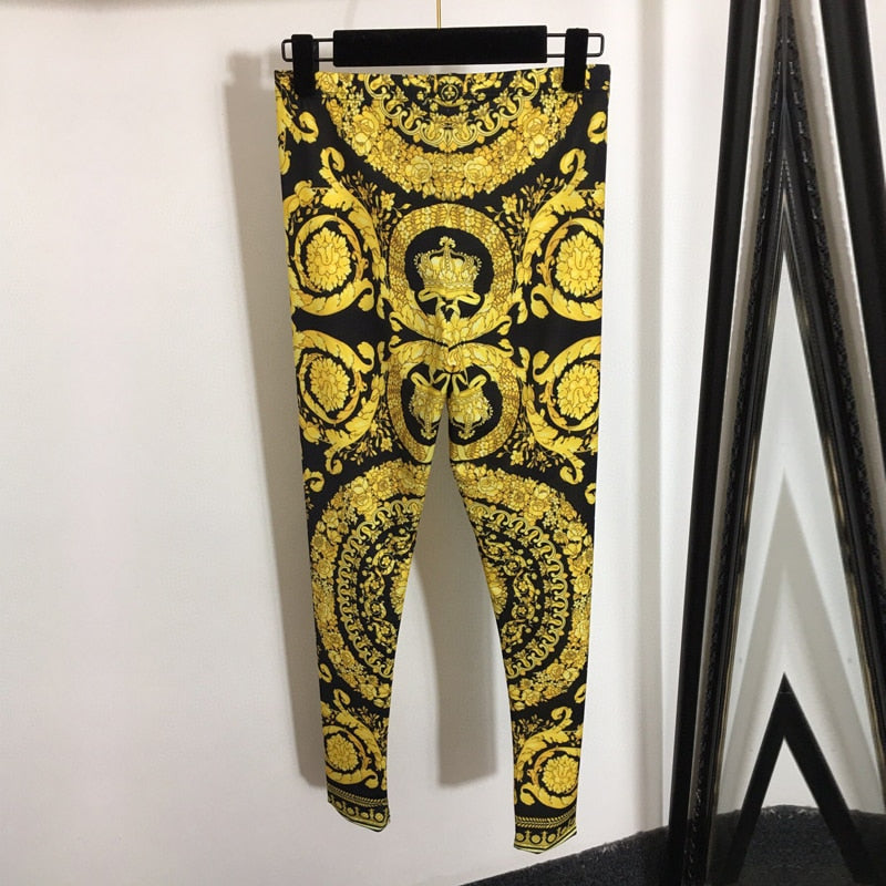 Italian Gold/Black Women's Printed Leggings