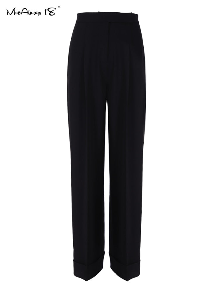 Ladies Office Trousers Women High Waist Pants Pleated Wide Leg Slacks