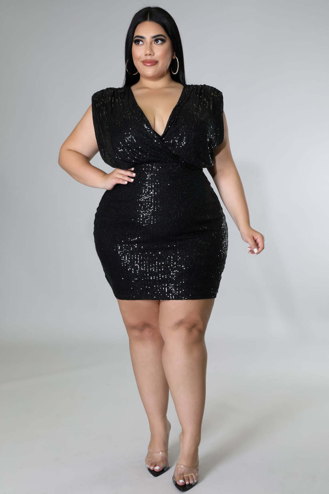 Sequin Sleeveless Deep V-Neck Hollow-Out Formal Mini Dress to 5X Plus Size