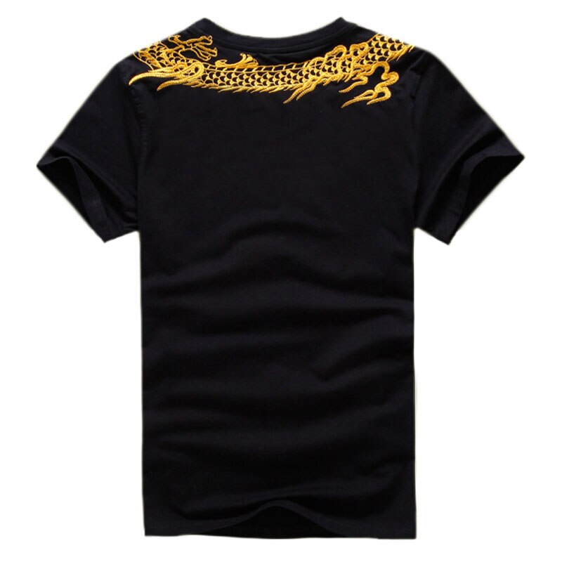 Men's Golden Dragon Embroidered Chinese Cotton T-Shirt