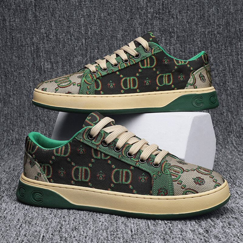 Men's Replica High End Monogram Lucky Green G Print Lace Up Sneakers