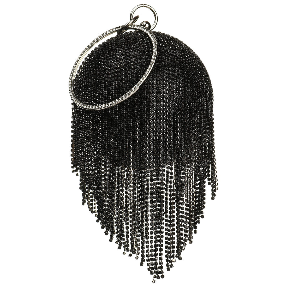 Diamond Tassel Basketball Metal Crystal Clutch Purse w/ Ring Handle