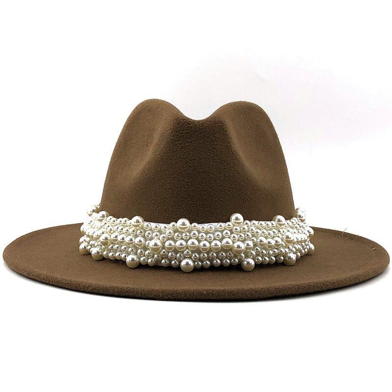 Pearl Ribbon Felt Fedora Hat