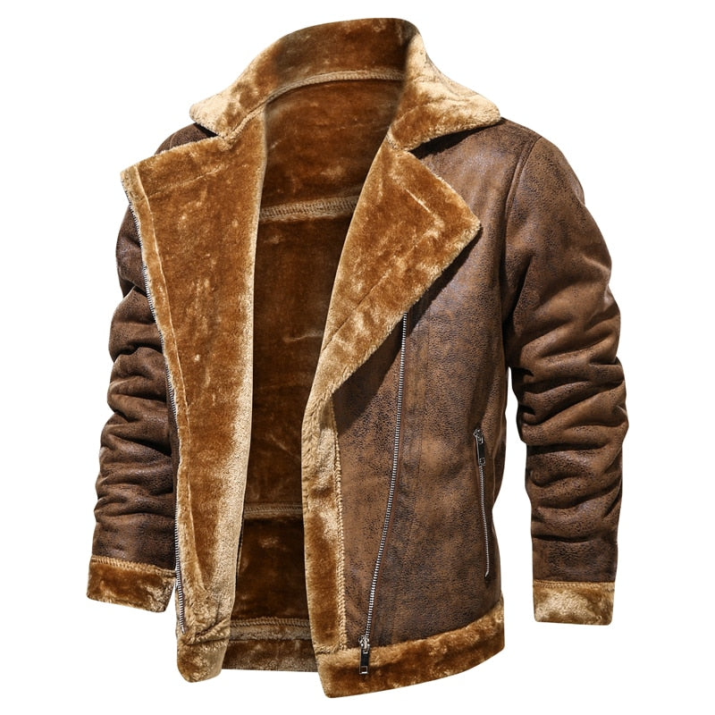 Faux Fur/PU Leather Men's Retro Jacket