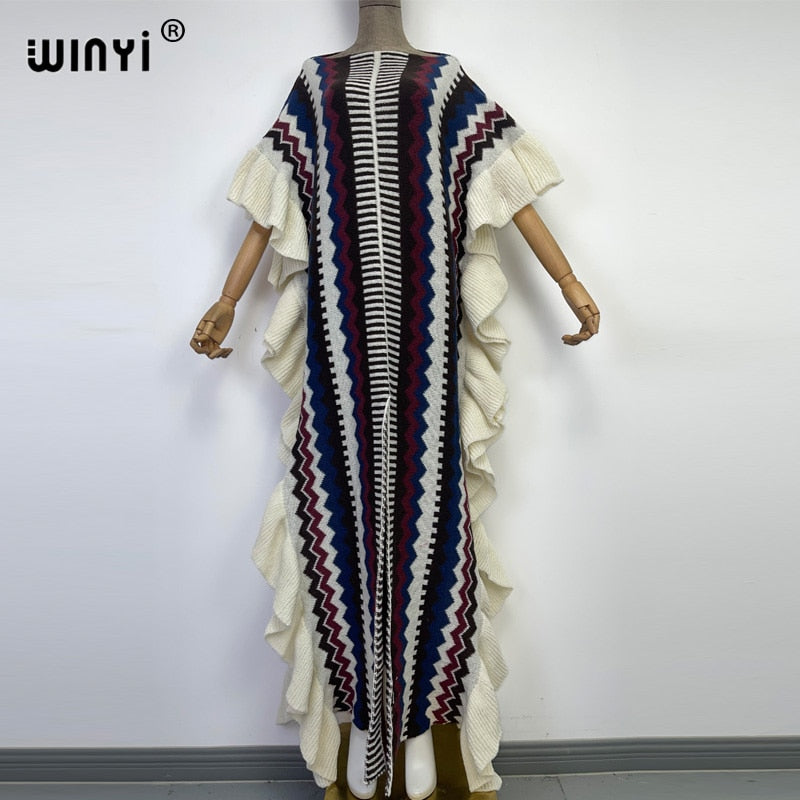 Knitted Rainbow Printed Comfort African Bohemian Dress