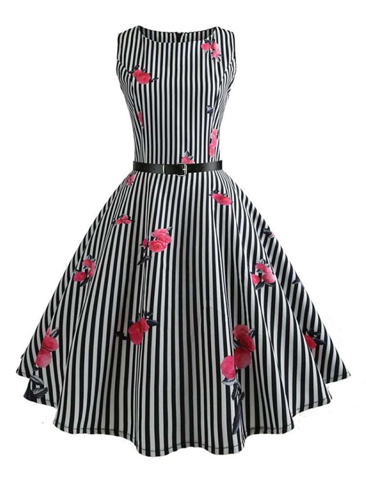 Hepburn 50's 60's Retro Swing A-Line Dress W/ Belt