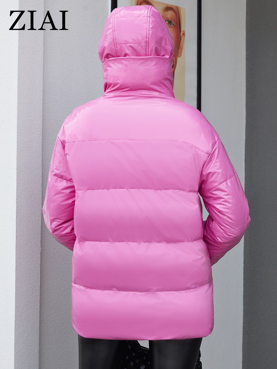 Pink Hooded Quilted Women's Coat