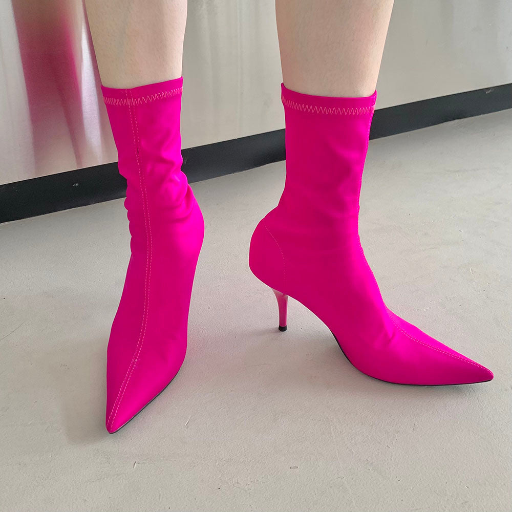 Colored Ladies Pointed Toe Stretch Ankle Boots