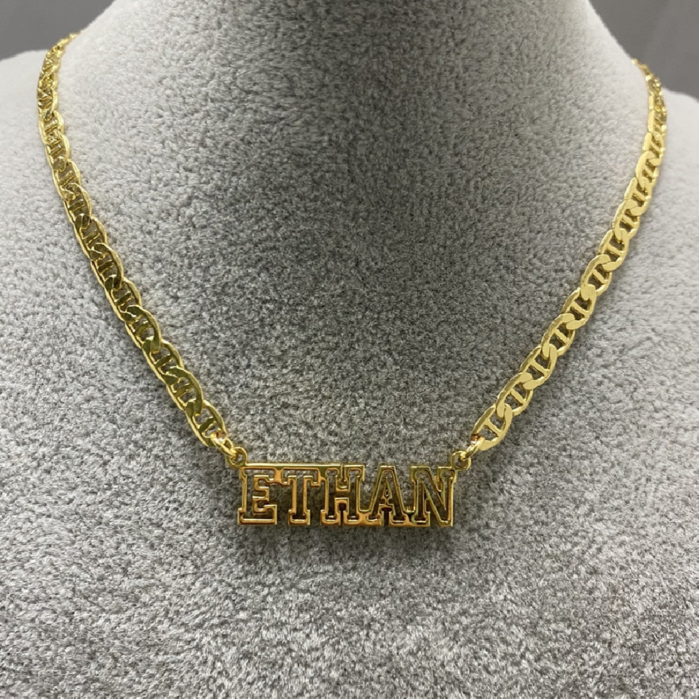 Stainless Steel Gold Choker Custom Name Necklace Personalized Flat Chain Nameplate Pendant Necklace