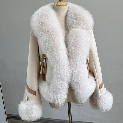 Duck Down Women's Real Fox Fur Stitched Double-Sided Single Breasted Jacket