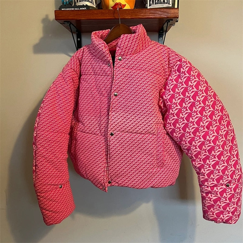 Unisex Young Thug Pink Puffer High Street Loose Jacket Down