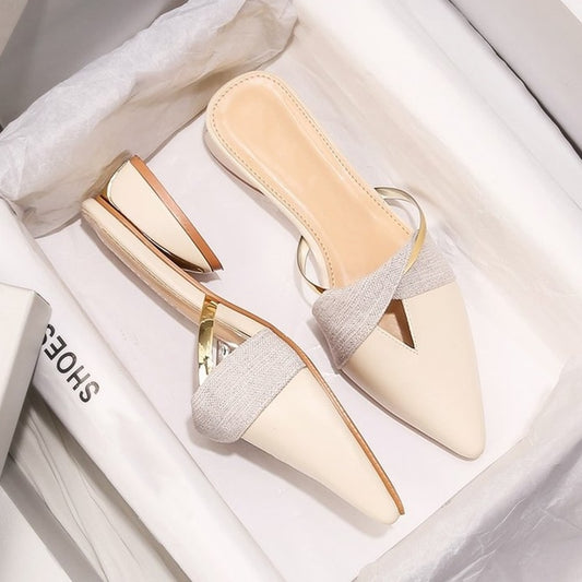 Low Heel Mule Pointed-Toe Slip On Flat Shoes