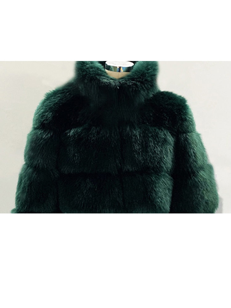 Faux Ladies Cropped Fox Fur Stand Collar Jacket