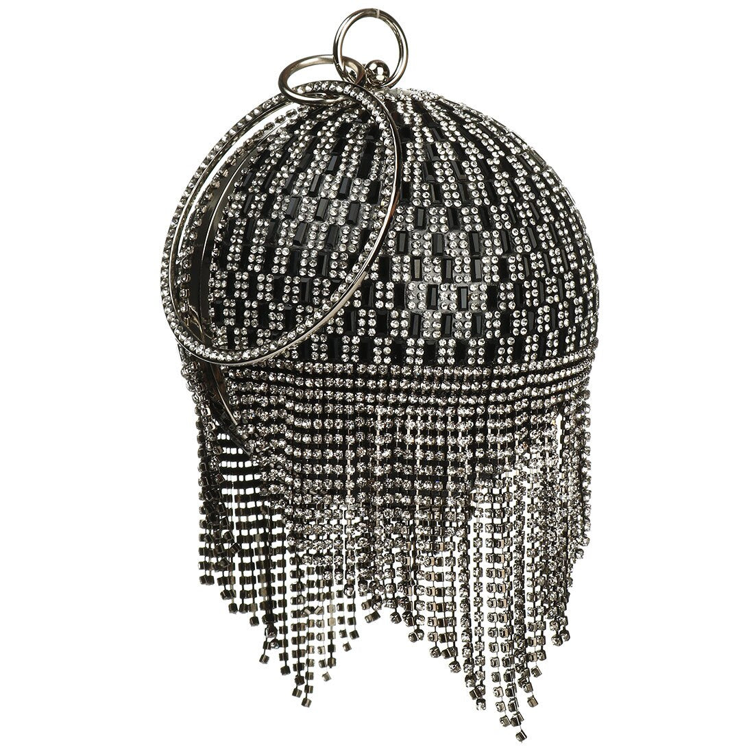 Diamond Tassel Basketball Metal Crystal Clutch Purse w/ Ring Handle