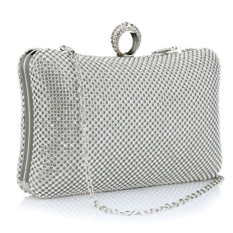 Metal Clasp Evening Clutch Handbag  w/ Chain Straps