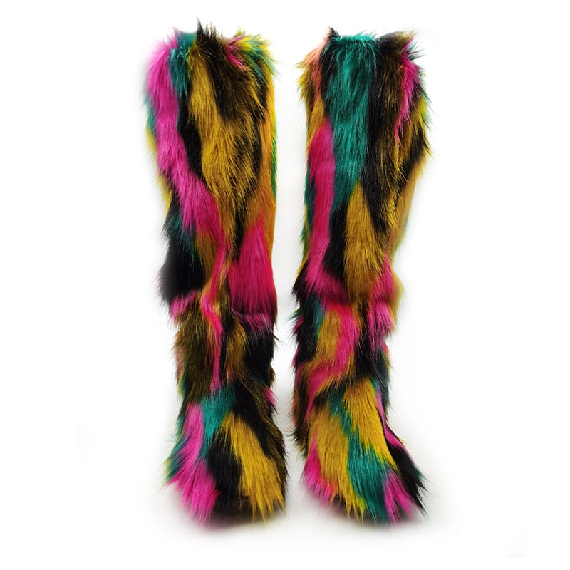 Colorblock/Solid Faux Fur Long Snowboots