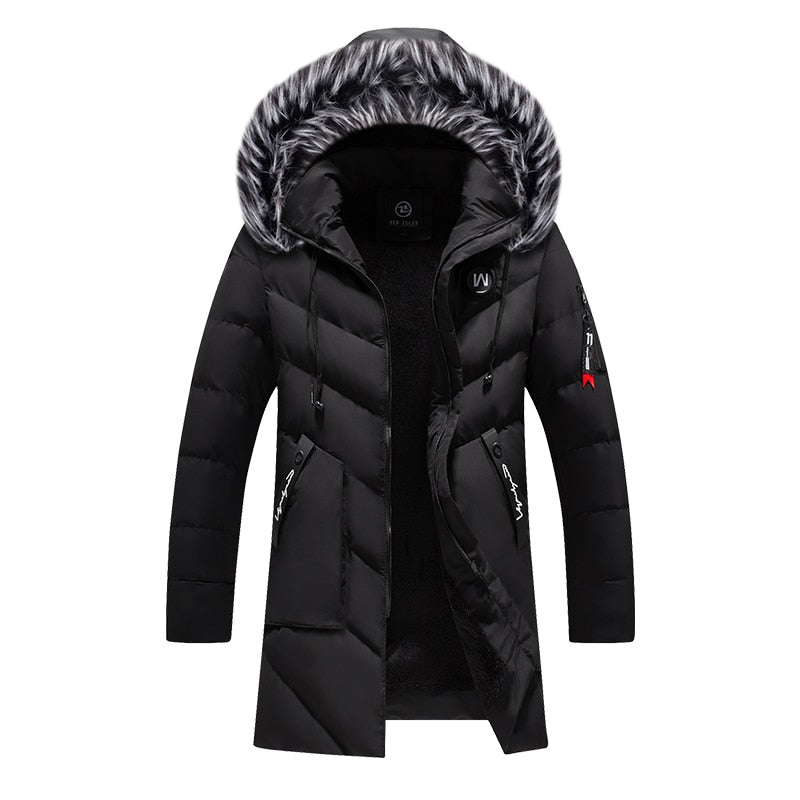 Men's Fur Hooded Padded Zipper Coat