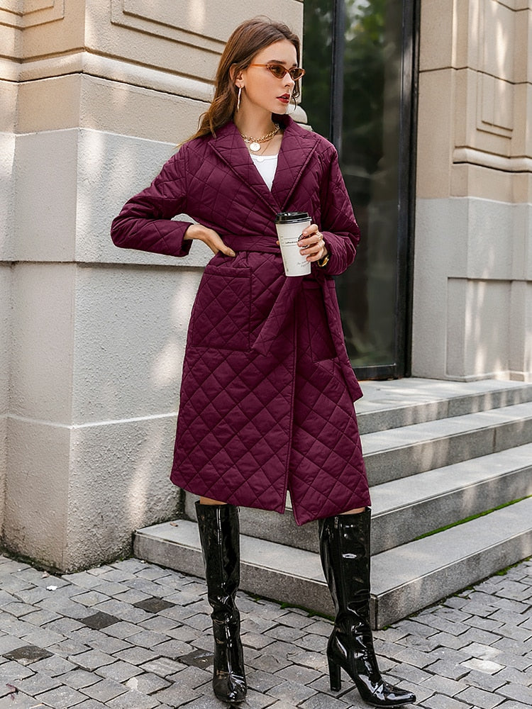 Quilted Ladies Down Trenchcoat w/ Belt