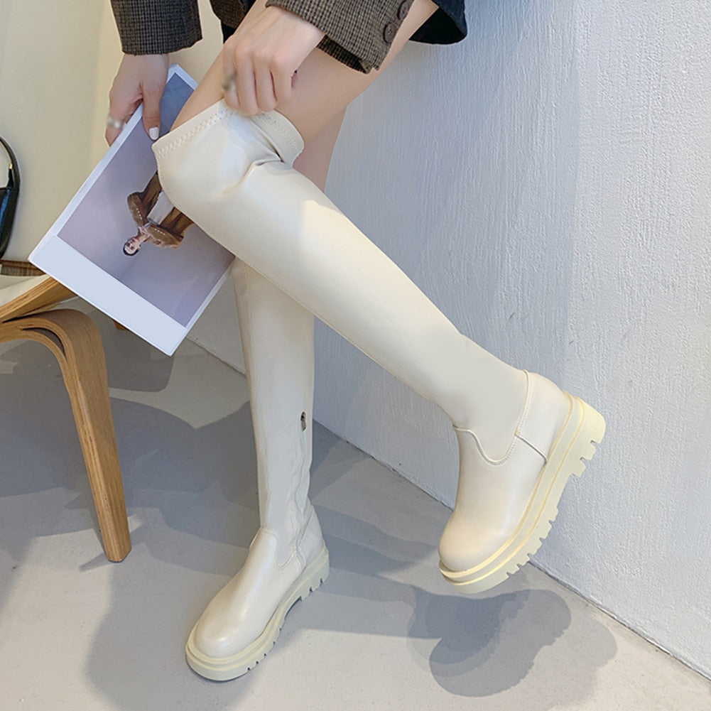 Soft Platform Thigh High Chunky Heel Over The Knee Women's Boots