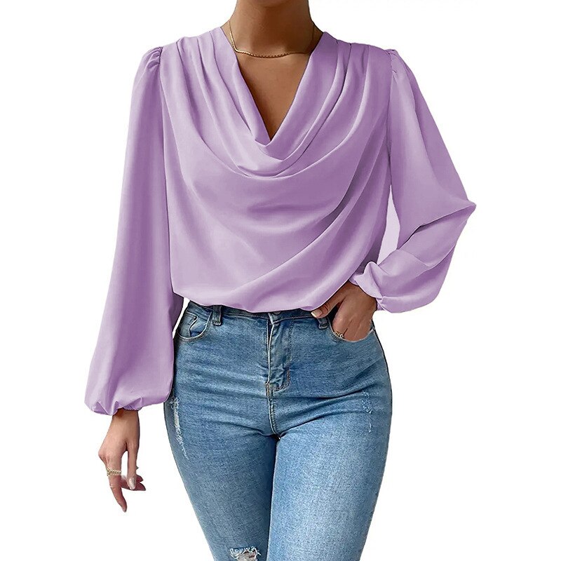 Draped Chiffon Lantern Sleeve Loose Blouse