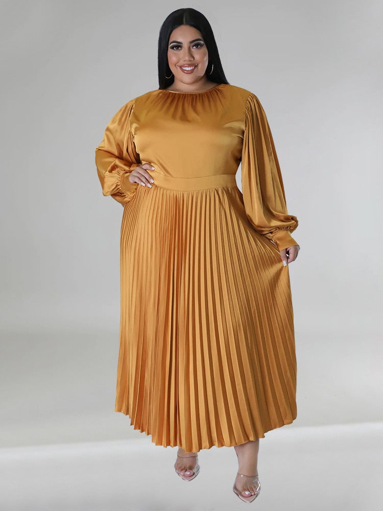 O-Neck Pleated Elegant Maxi Dress Plus to 5X