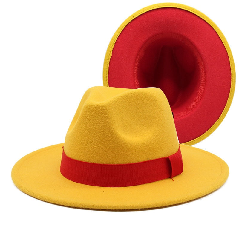 Patchwork Wide Brim Two Tone Felt Fedora Hat