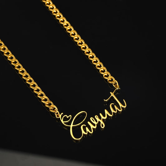 Customized Cursive Nameplate Pendant Curb Necklace Chain