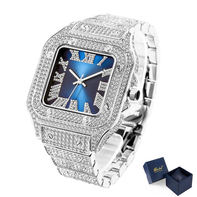 Men's Square Waterproof Diamond Luminous Watch