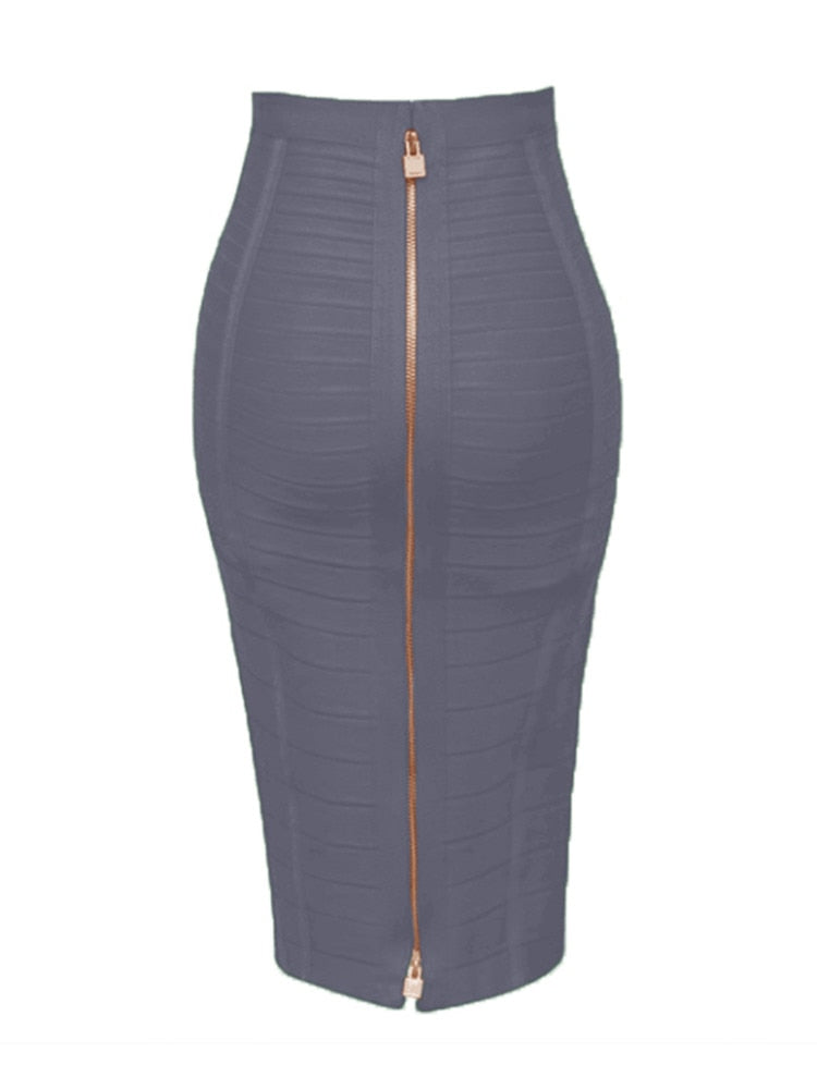 Solid Zipper Back Bandage Elastic Maxi Pencil Skirt