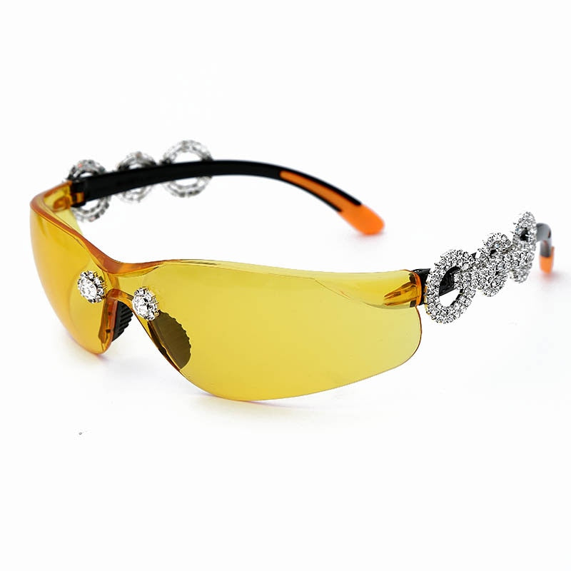 Metallic Diamond Y2K Rhinestone Chain Link Rimless UV400 Unisex Sunglasses