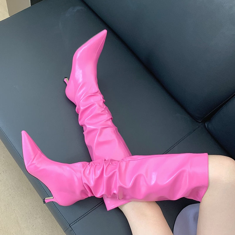 Pointed Toe Knee High Boots Thin High Heel Boots