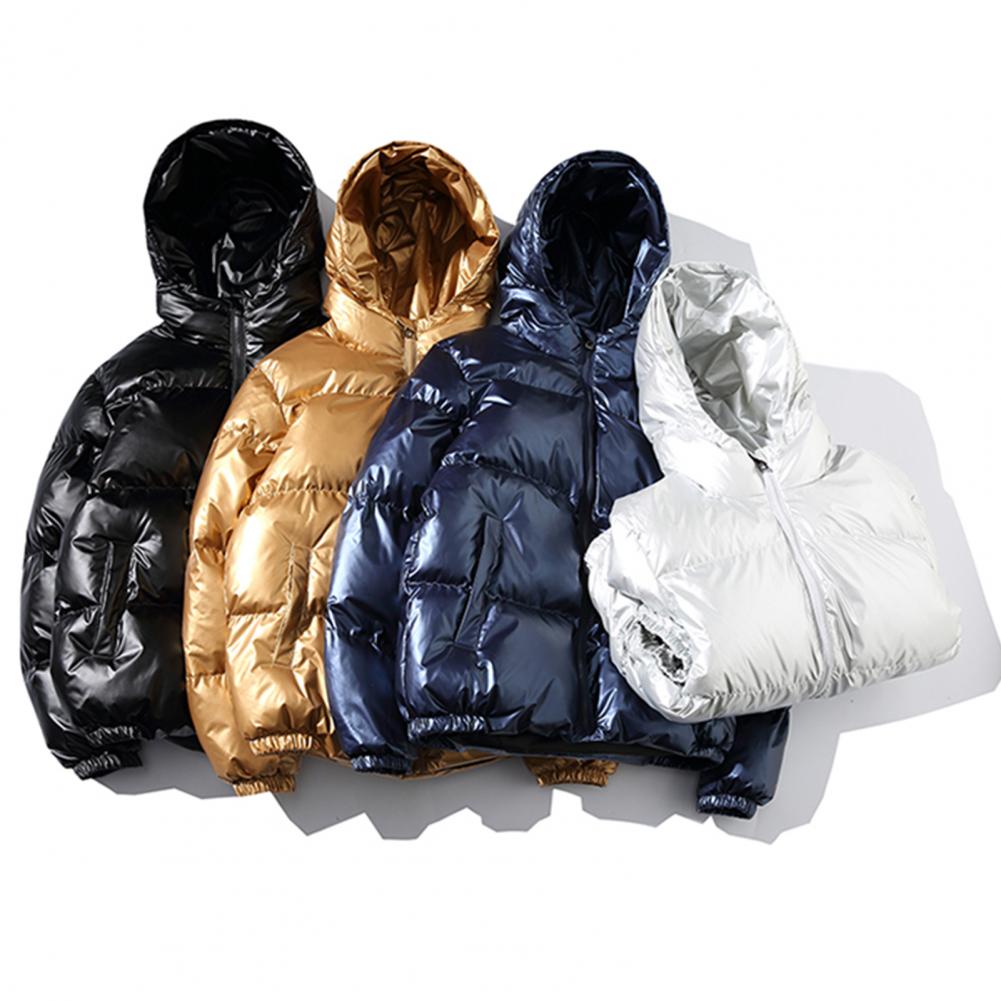 Men's Shiny Winter Solid Color Bomber Jacket