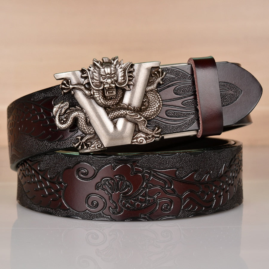 Men's Gothic Black Metal V Lion Dragon Leather Belt