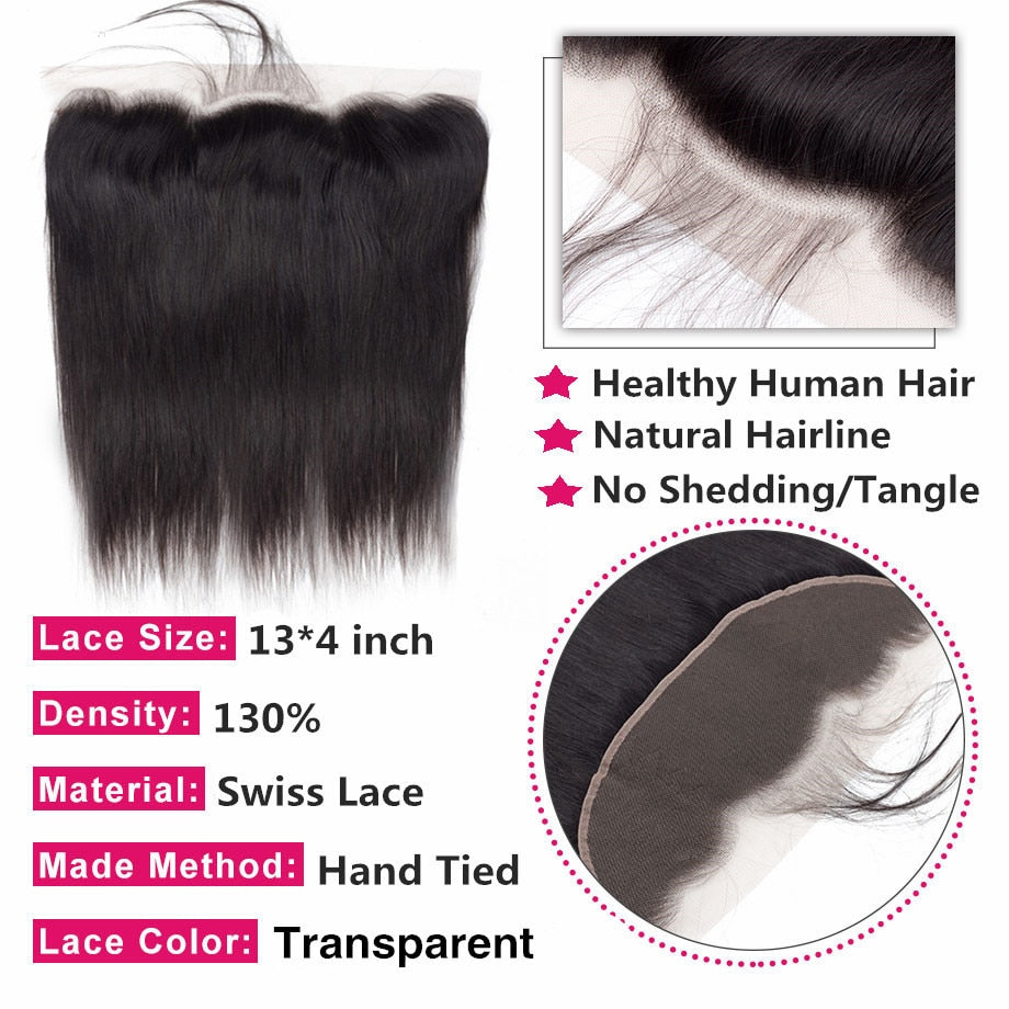 Brazilian Straight HD Transparent 13x4 Lace Frontal 100% Human Hair Ear-To-Ear Lace Remy Free Part Closure