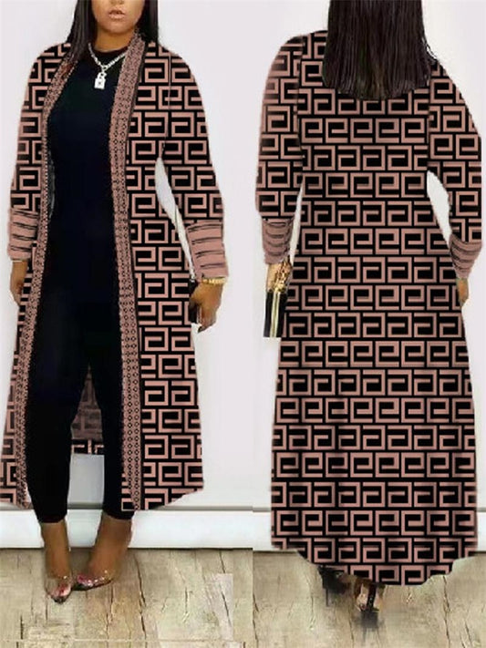 Houndstooth/Geometric Print/Camoflauge Oversize Maxi Cardigan Plus Size Sweaters to 4X