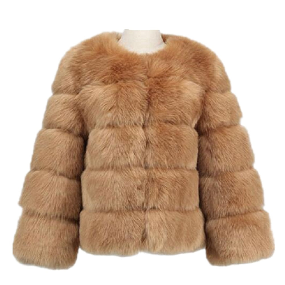 Vintage Faux Fur Solid Color Long Sleeve Women's Jacket to 4X