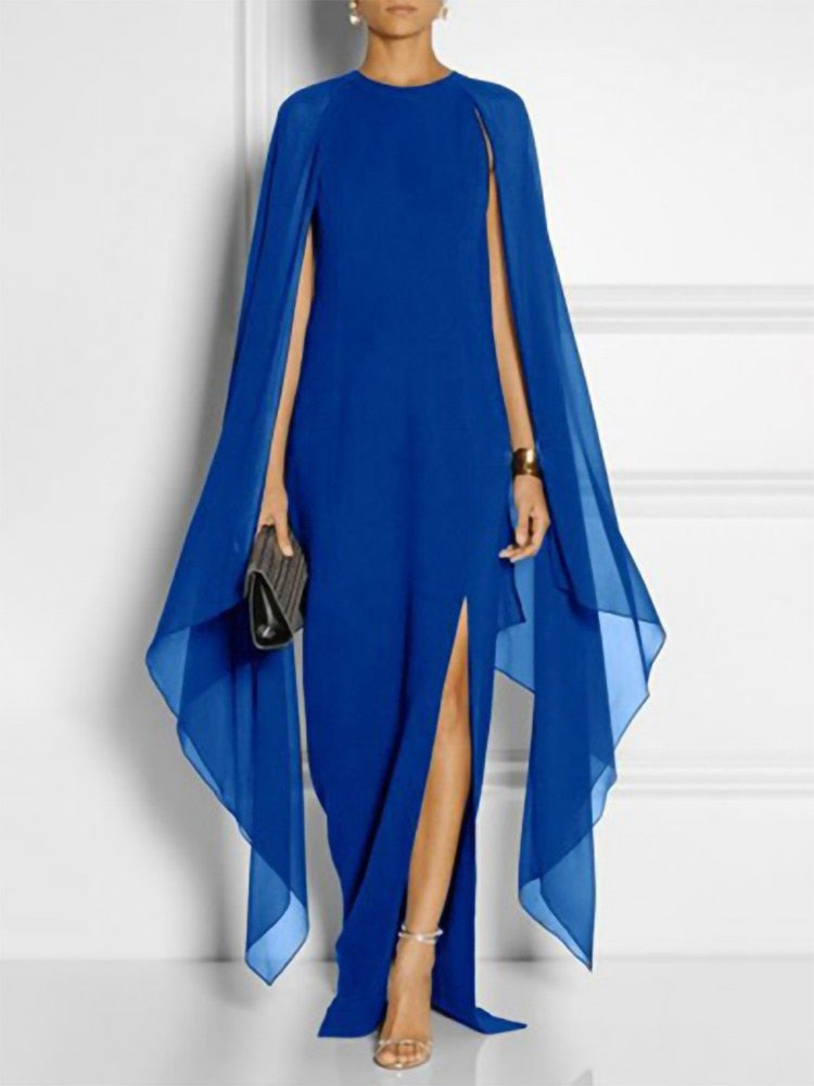 Chiffon Strapless Batwing Sleeve Loose Formal Occasion Maxi Dress